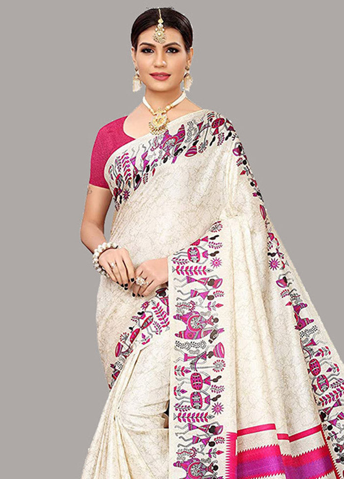 Cream Spun Silk Woven Saree With Blouse Piece - Indian Silk House Agencies