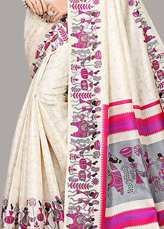 Cream Spun Silk Woven Saree With Blouse Piece - Indian Silk House Agencies