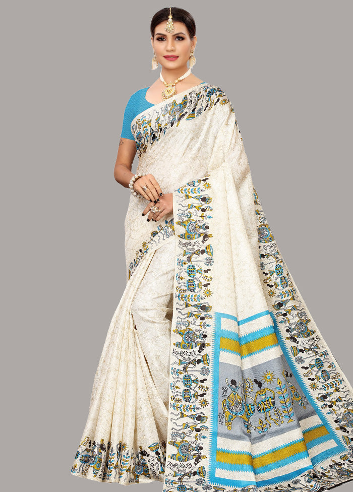 Cream Spun Silk Woven Saree With Blouse Piece - Indian Silk House Agencies