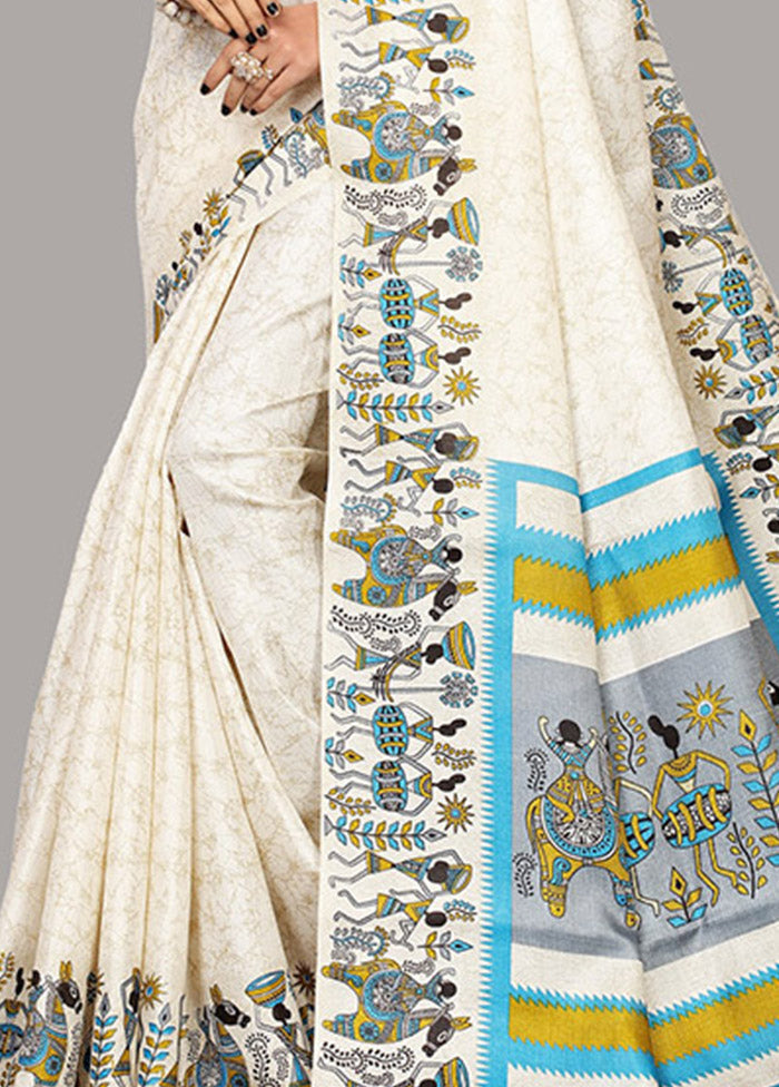 Cream Spun Silk Woven Saree With Blouse Piece - Indian Silk House Agencies