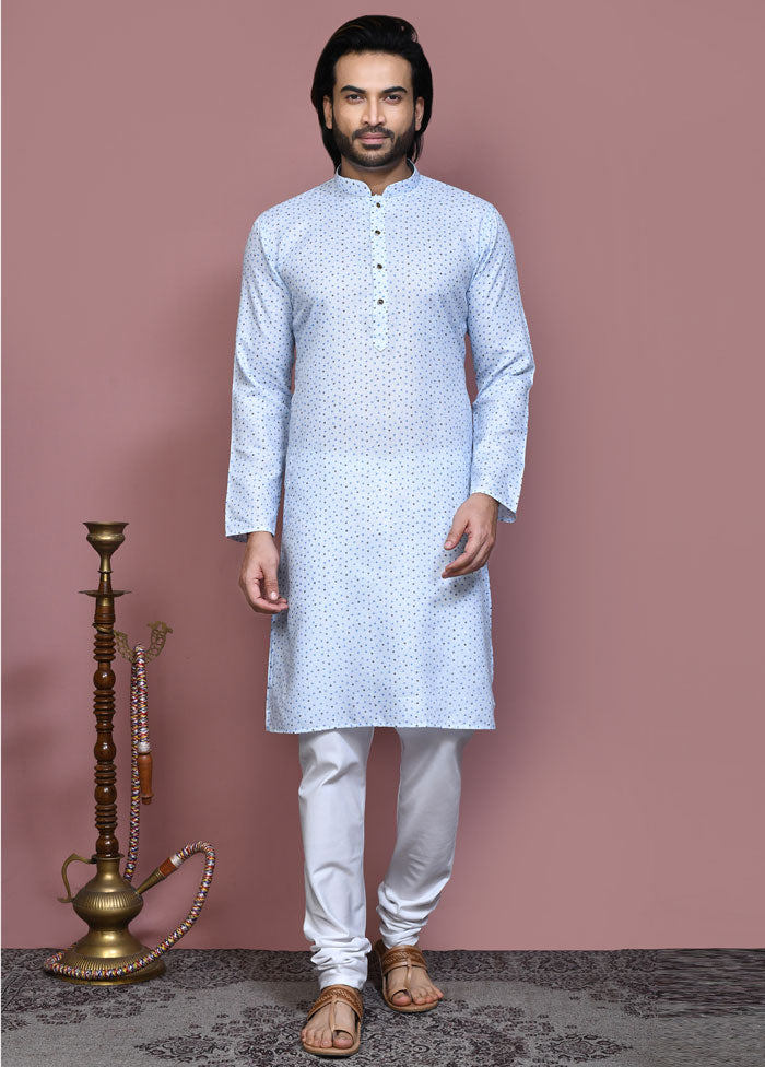 2 Pc Sky Blue Cotton Kurta Pajama Set