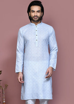 2 Pc Sky Blue Cotton Kurta Pajama Set