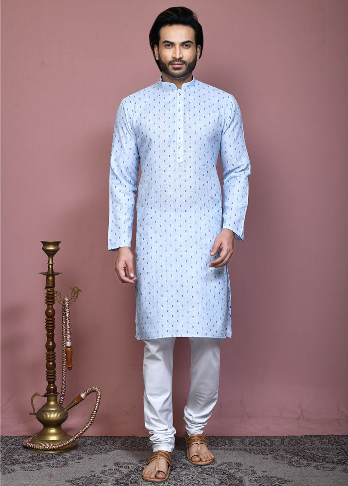 2 Pc Sky Blue Cotton Kurta Pajama Set