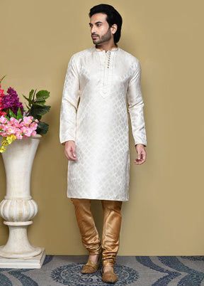 2 Pc Cream Silk Kurta Pajama Set