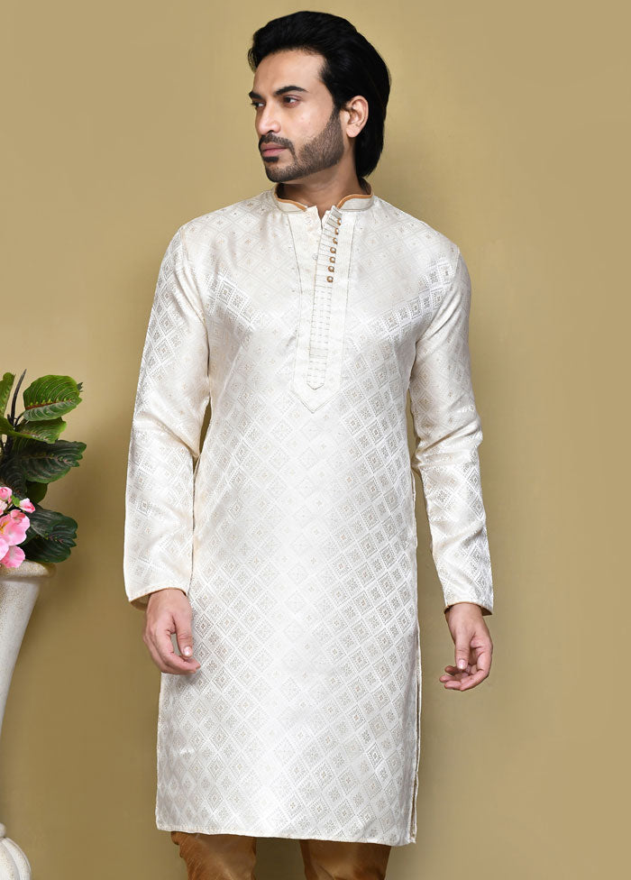 2 Pc Cream Silk Kurta Pajama Set