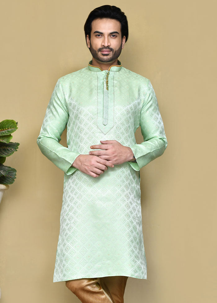 2 Pc Pista Green Silk Kurta Pajama Set