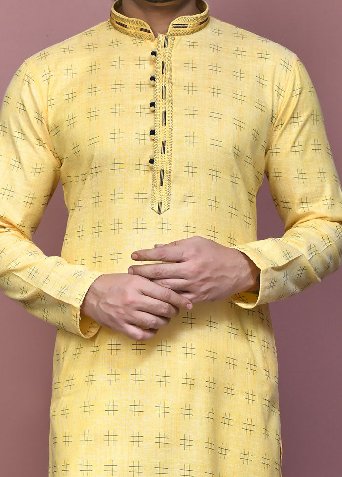 2 Pc Lemon Cotton Kurta Pajama Set