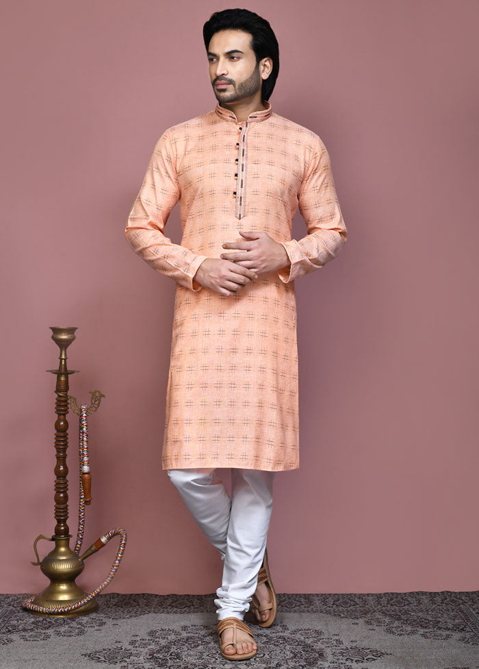 2 Pc Orange Cotton Kurta Pajama Set