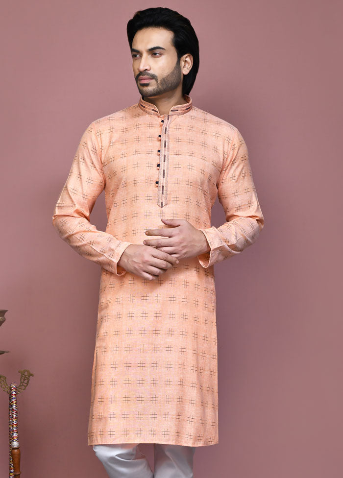 2 Pc Orange Cotton Kurta Pajama Set