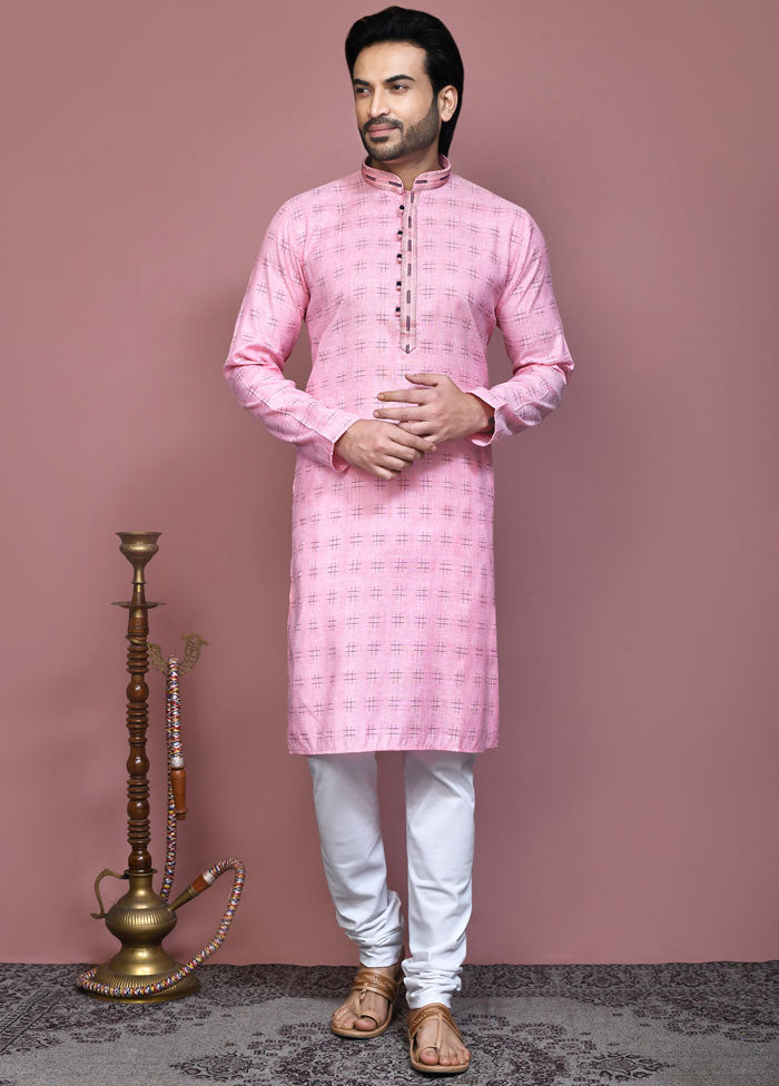 2 Pc Pink Cotton Kurta Pajama Set