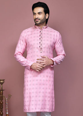 2 Pc Pink Cotton Kurta Pajama Set