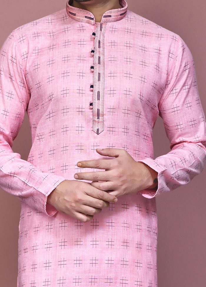 2 Pc Pink Cotton Kurta Pajama Set