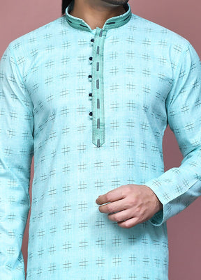 2 Pc Sky Blue Cotton Kurta Pajama Set