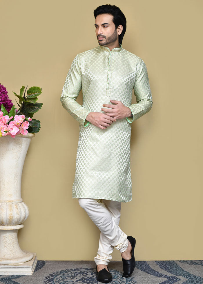 2 Pc Pista Green Silk Kurta Pajama Set