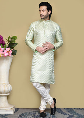 2 Pc Pista Green Silk Kurta Pajama Set