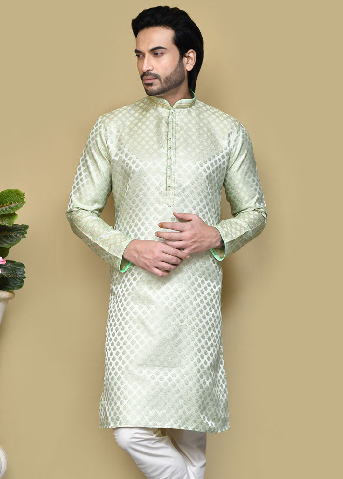 2 Pc Pista Green Silk Kurta Pajama Set