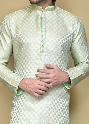 2 Pc Pista Green Silk Kurta Pajama Set