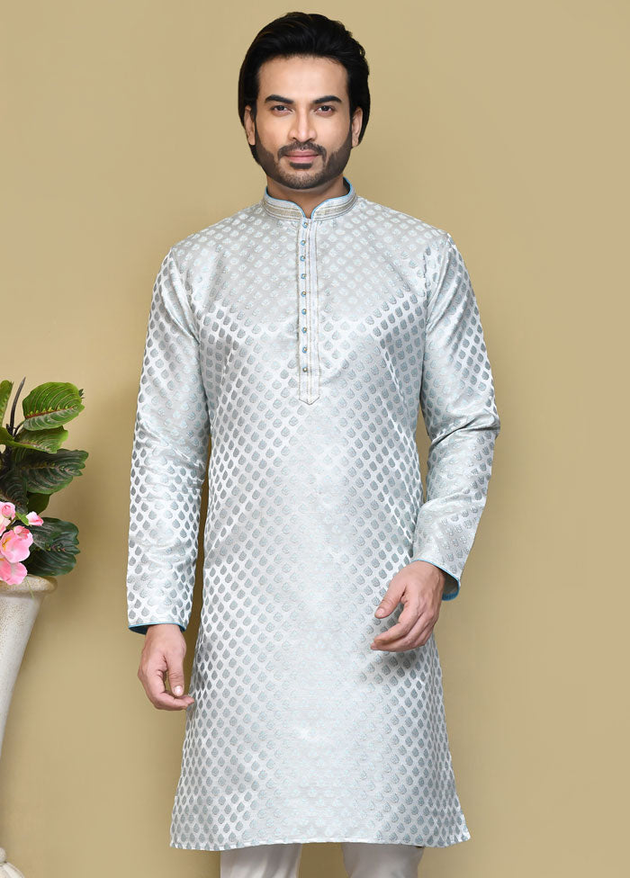 2 Pc Sky Blue Silk Kurta Pajama Set