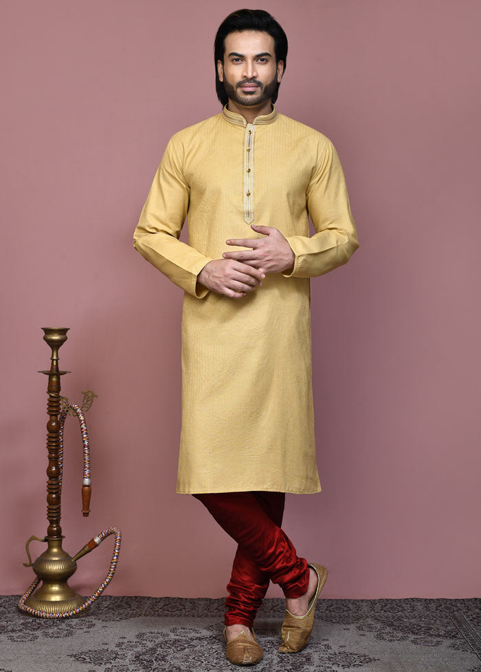 2 Pc Cream Cotton Kurta Pajama Set