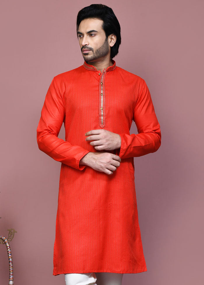 2 Pc Orange Cotton Kurta Pajama Set