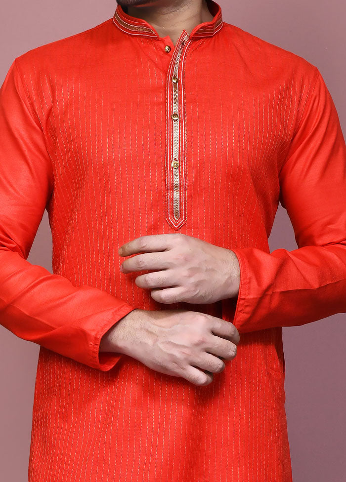 2 Pc Orange Cotton Kurta Pajama Set