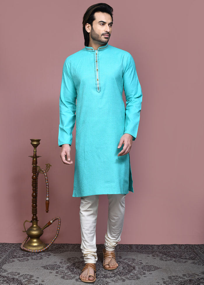 2 Pc Sea Green Cotton Kurta Pajama Set