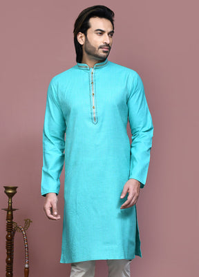 2 Pc Sea Green Cotton Kurta Pajama Set