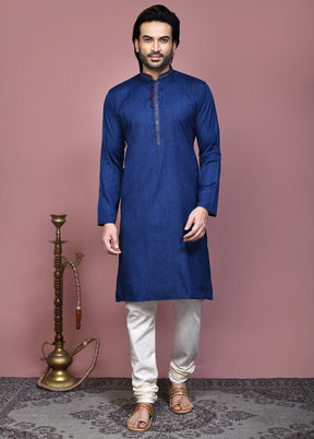 2 Pc Navy Blue Cotton Kurta Pajama Set