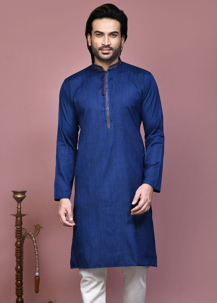 2 Pc Navy Blue Cotton Kurta Pajama Set