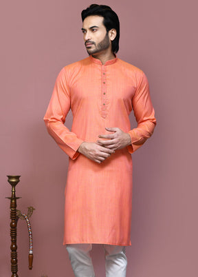 2 Pc Orange Cotton Kurta Pajama Set