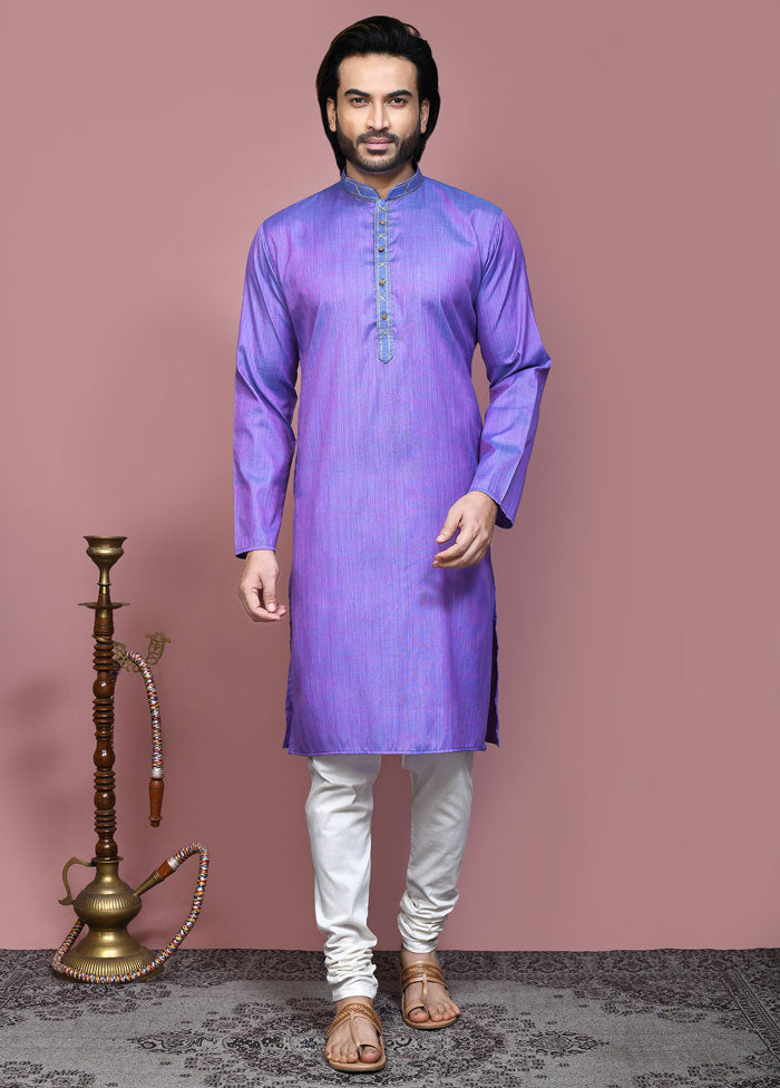 2 Pc Purple Cotton Kurta Pajama Set