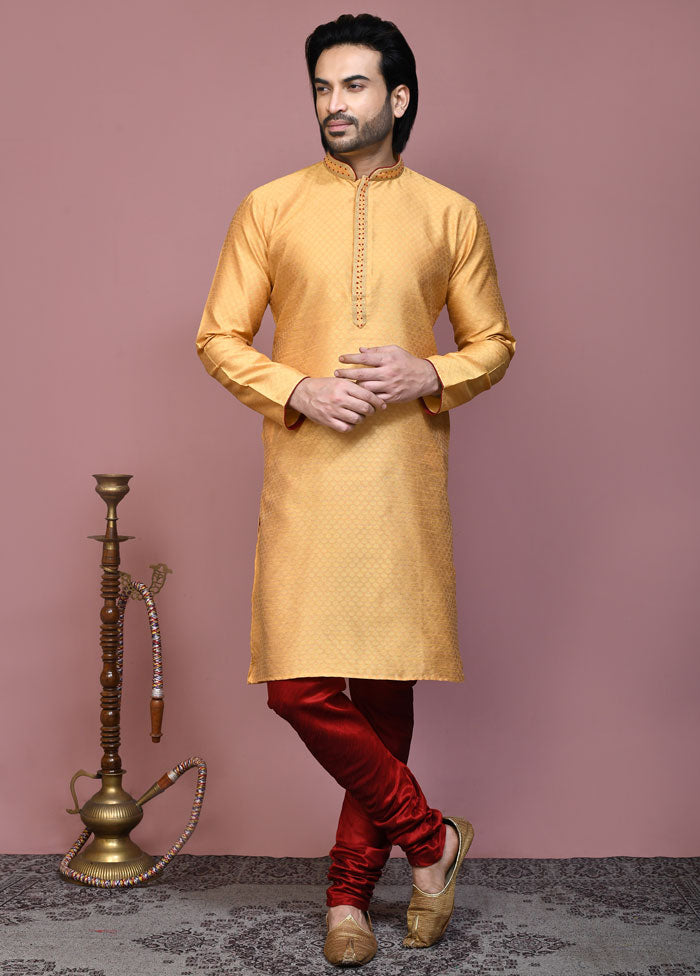 2 Pc Gold Silk Kurta Pajama Set