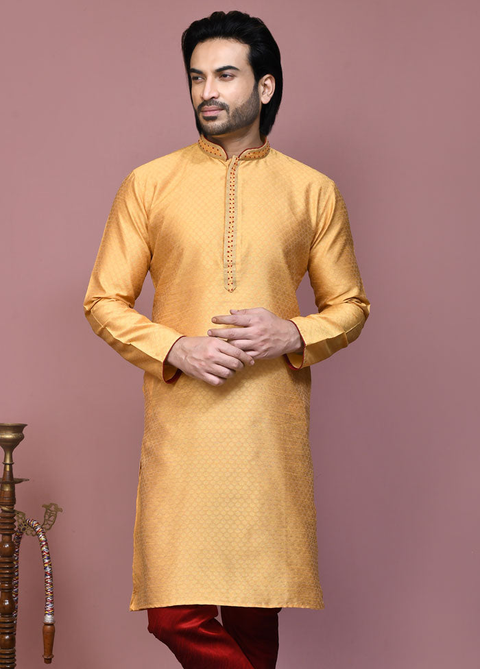 2 Pc Gold Silk Kurta Pajama Set