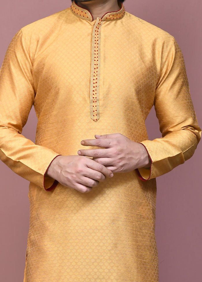 2 Pc Gold Silk Kurta Pajama Set