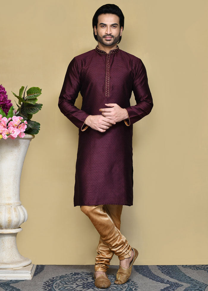 2 Pc Purple Silk Kurta Pajama Set