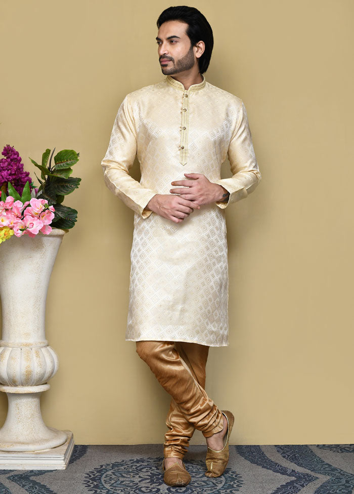 2 Pc Gold Silk Kurta Pajama Set