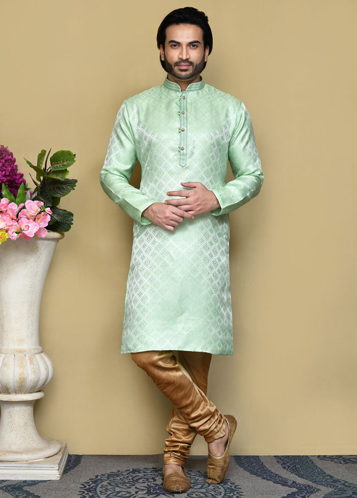 2 Pc Pista Green Silk Kurta Pajama Set