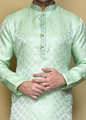 2 Pc Pista Green Silk Kurta Pajama Set