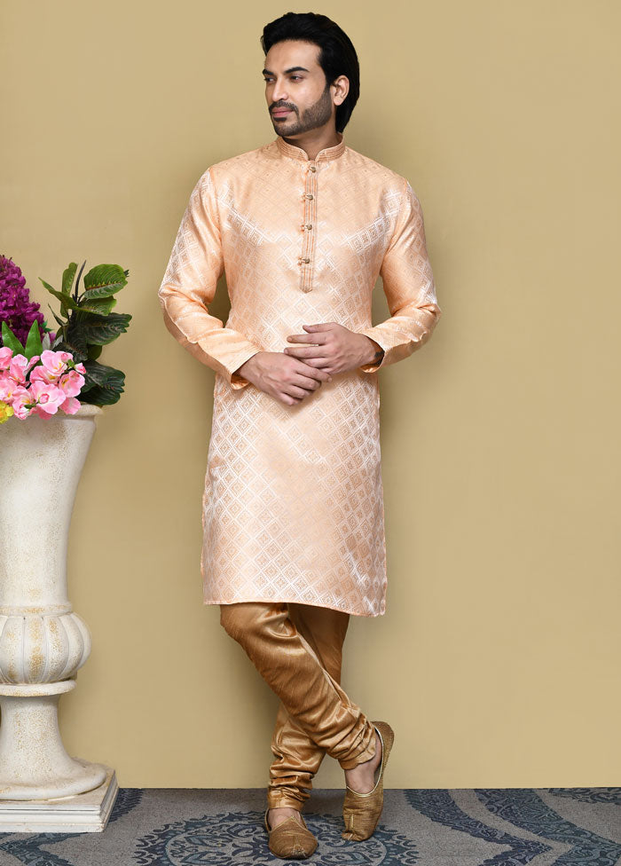 2 Pc Rust Silk Kurta Pajama Set