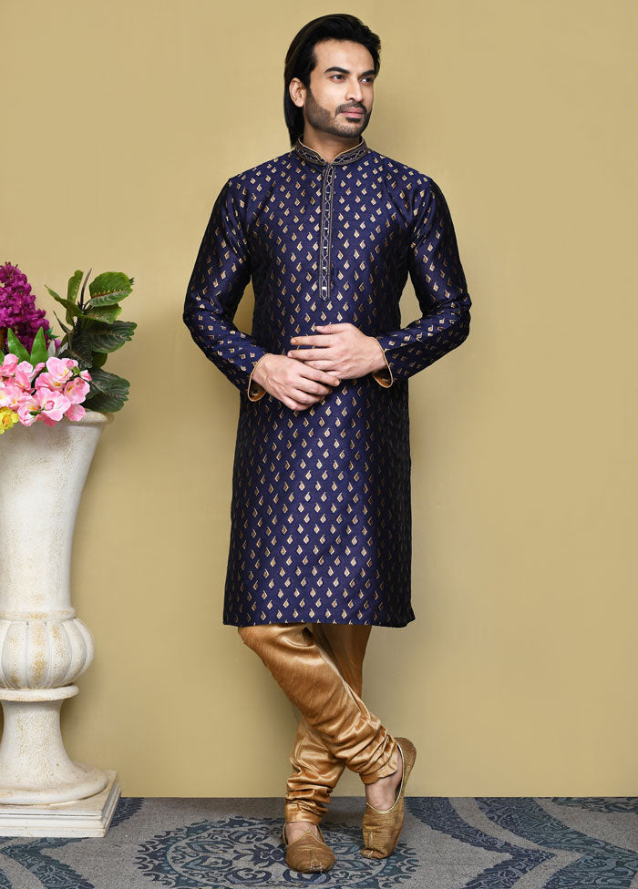 2 Pc Royal Blue Silk Kurta Pajama Set