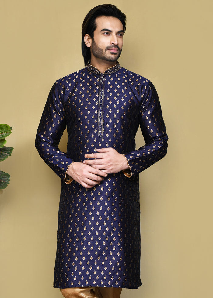 2 Pc Royal Blue Silk Kurta Pajama Set