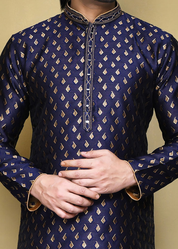 2 Pc Royal Blue Silk Kurta Pajama Set