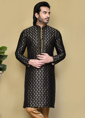 2 Pc Black Silk Kurta Pajama Set