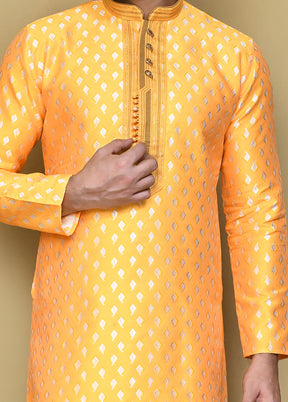 2 Pc Yellow Silk Kurta Pajama Set