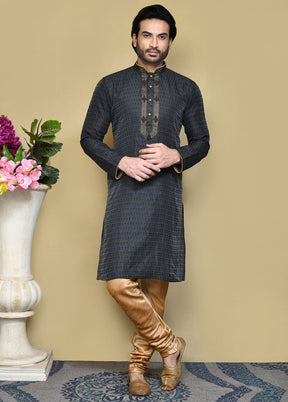 2 Pc Black Silk Kurta Pajama Set