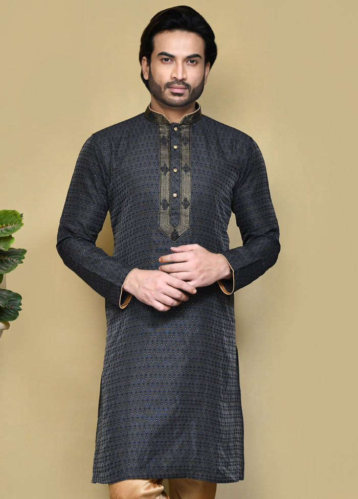 2 Pc Black Silk Kurta Pajama Set