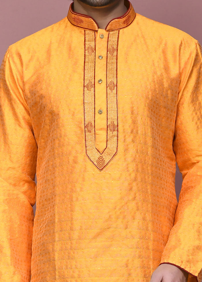 2 Pc Orange Silk Kurta Pajama Set