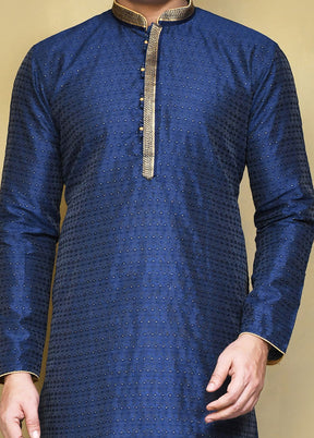 2 Pc Royal Blue Silk Kurta Pajama Set