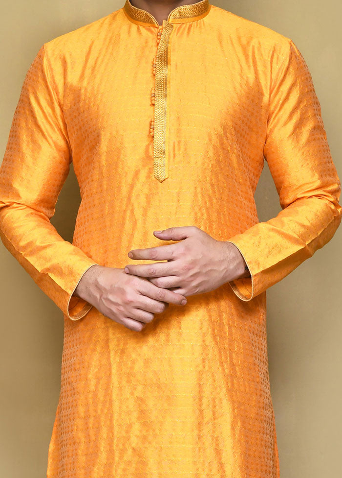 2 Pc Yellow Silk Kurta Pajama Set