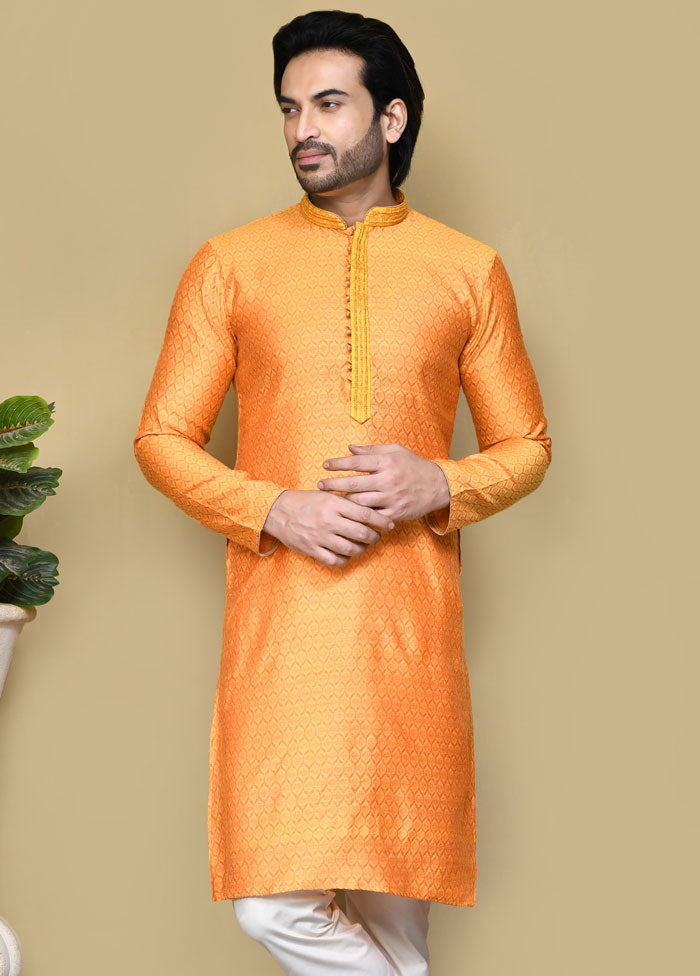 2 Pc Orange Cotton Kurta Pajama Set